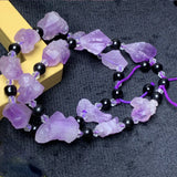 Natural lavender amethyst and obsidian beads bracelet, HSF crystal stone jewelry with irregular raw stones