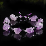 Natural lavender amethyst and obsidian crystal bead bracelet, irregular raw stones for Reiki healing jewelry