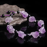 Natural lavender amethyst and obsidian beads bracelet with irregular raw crystal stones for healing jewelry