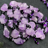 Natural lavender amethyst and obsidian beads bracelet with irregular raw crystal stones, HSF Marketplace