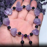 Natural lavender amethyst and obsidian bead bracelet with irregular raw crystal stones for Reiki healing