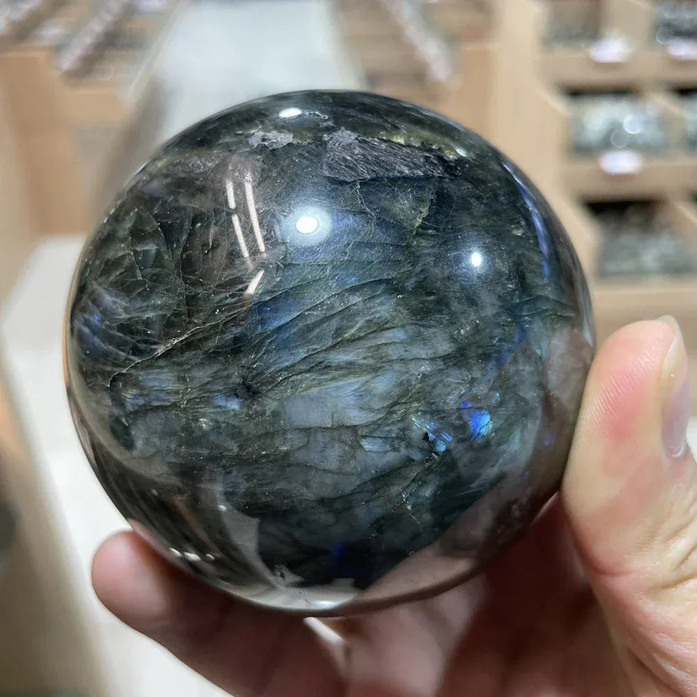 Natural Labradorite Ball Crystal Ball Pull Feldspar Ball Ornaments Blue Elongated Stone Polishing Ornaments Gift Ball 40mm-70mm