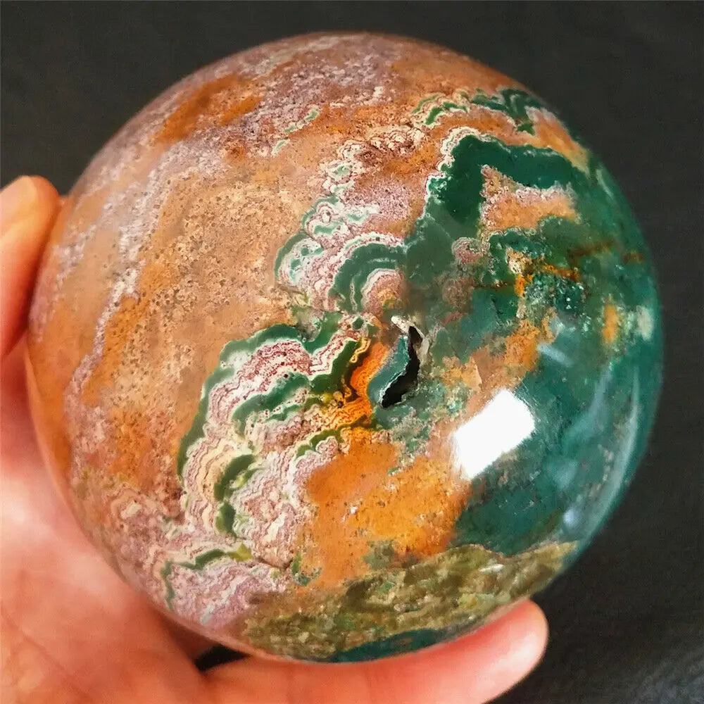 Natural Marine jasper agate stone ball Quartz Crystal Sphere Mineral Healing