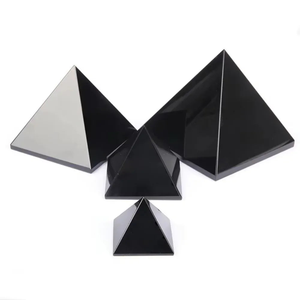 Natural Obsidian Pyramid Reiki Energy Stone Mineral Crystal Dots Triangle Pyramid Ornaments Tabletop Decoration Living Room