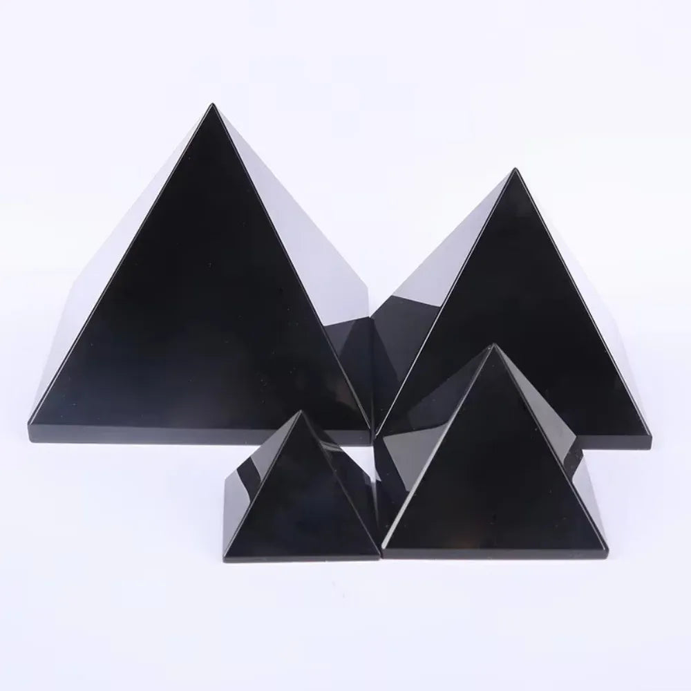 Natural Obsidian Pyramid Reiki Energy Stone Mineral Crystal Dots Triangle Pyramid Ornaments Tabletop Decoration Living Room