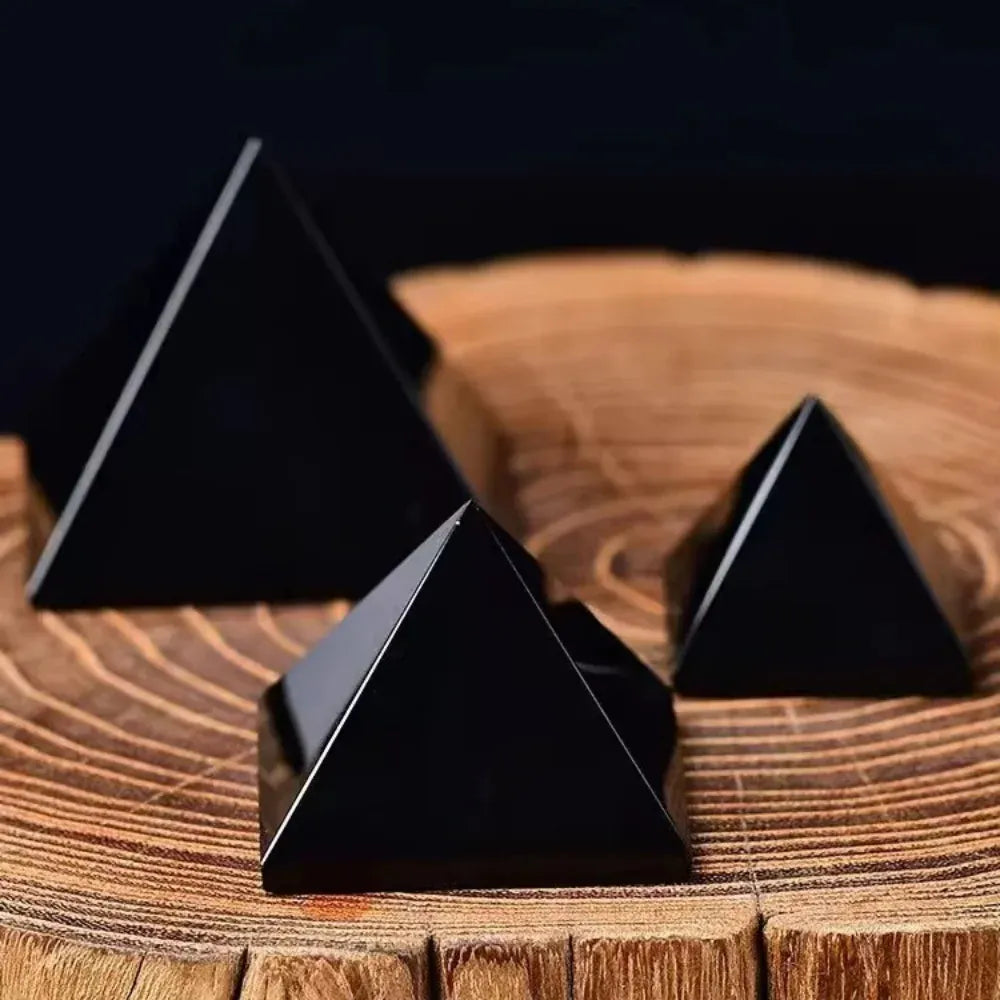 Natural Obsidian Pyramid Reiki Energy Stone Mineral Crystal Dots Triangle Pyramid Ornaments Tabletop Decoration Living Room