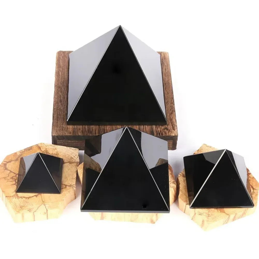 Natural Obsidian Pyramid Reiki Energy Stone Mineral Crystal Dots Triangle Pyramid Ornaments Tabletop Decoration Living Room