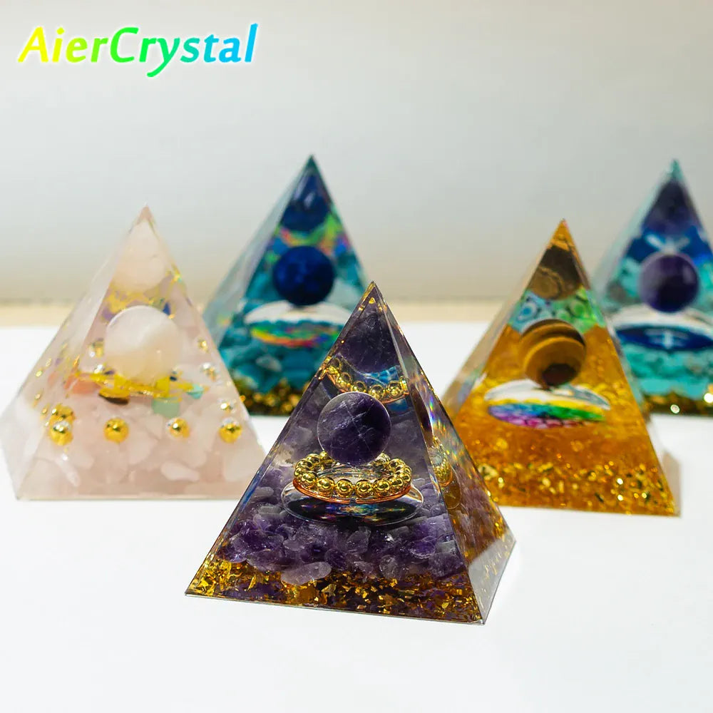 Natural ore resin pyramid Crystal Reiki Healing Feng Shui Divination table piece crystal stone tower decorative gift