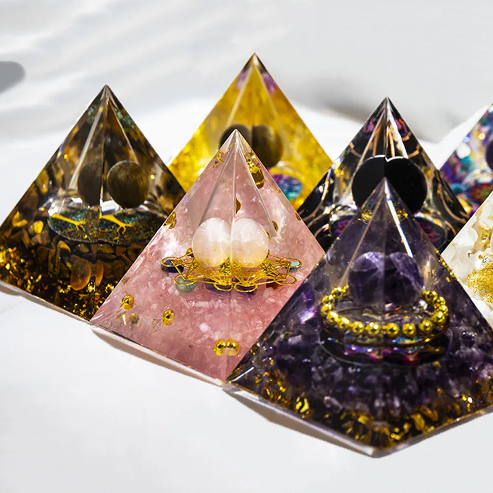 Natural ore resin pyramid Crystal Reiki Healing Feng Shui Divination table piece crystal stone tower decorative gift