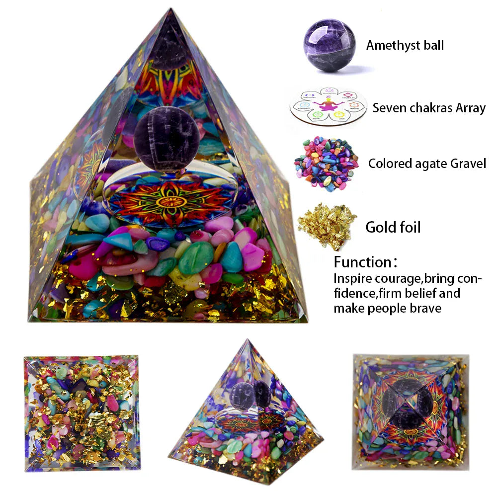 Natural ore resin pyramid Crystal Reiki Healing Feng Shui Divination table piece crystal stone tower decorative gift