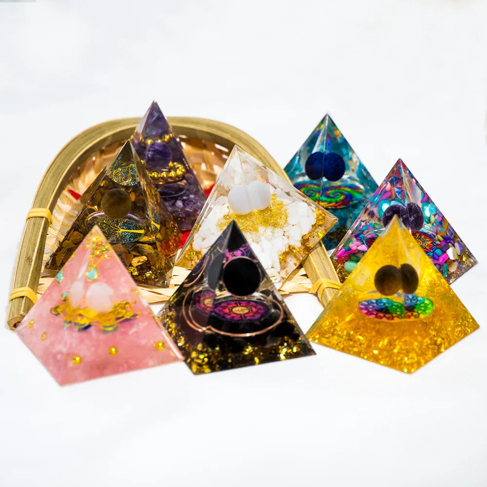 Natural ore resin pyramid Crystal Reiki Healing Feng Shui Divination table piece crystal stone tower decorative gift