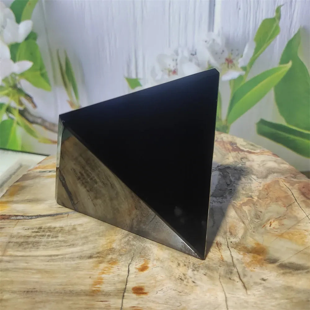 Natural Original Stone Polishing Black Obsidian Pyramid Triangled Crystal Reiki Energy Mineral Specimen Home Decoration