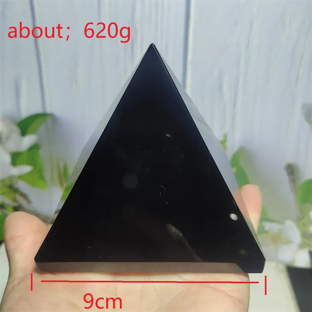 Natural Original Stone Polishing Black Obsidian Pyramid Triangled Crystal Reiki Energy Mineral Specimen Home Decoration