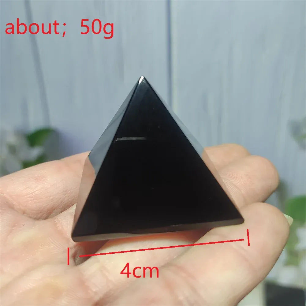 Natural Original Stone Polishing Black Obsidian Pyramid Triangled Crystal Reiki Energy Mineral Specimen Home Decoration
