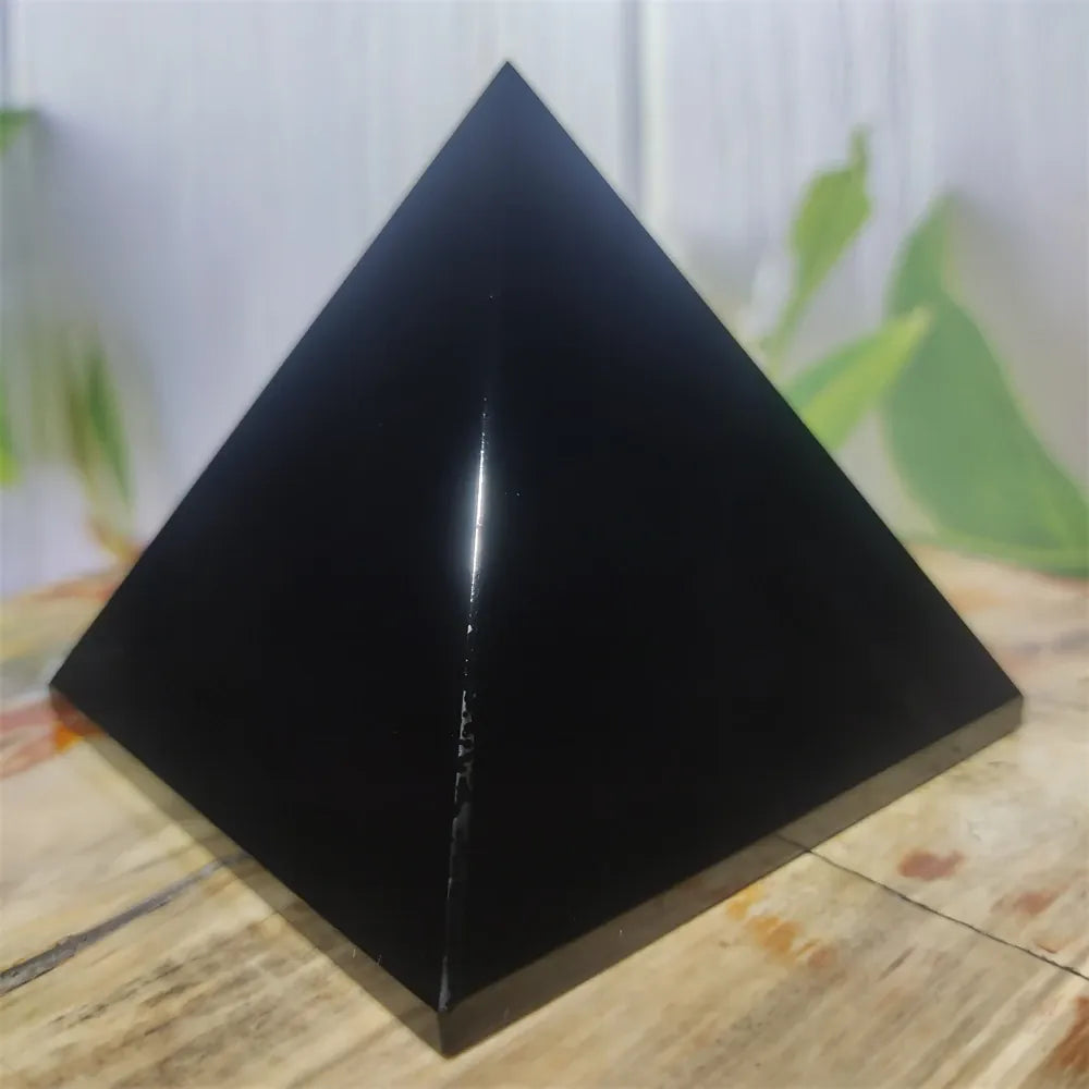 Natural Original Stone Polishing Black Obsidian Pyramid Triangled Crystal Reiki Energy Mineral Specimen Home Decoration