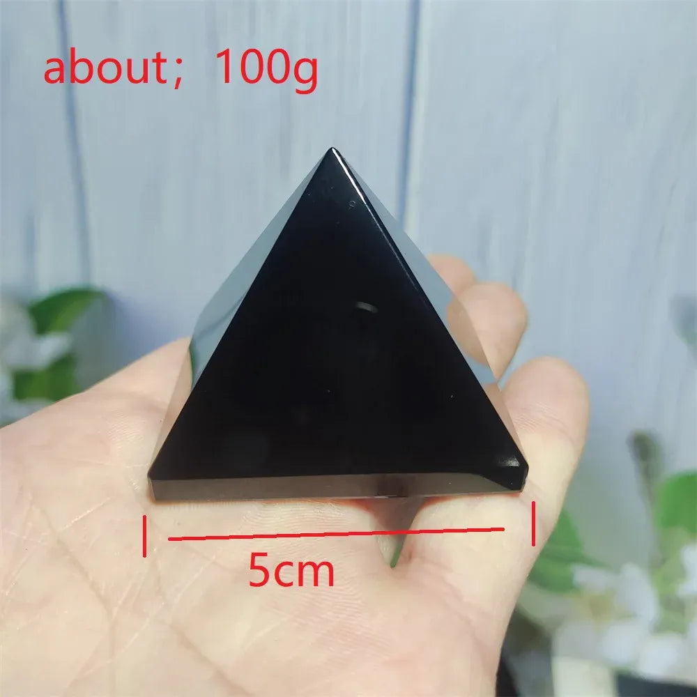 Natural Original Stone Polishing Black Obsidian Pyramid Triangled Crystal Reiki Energy Mineral Specimen Home Decoration