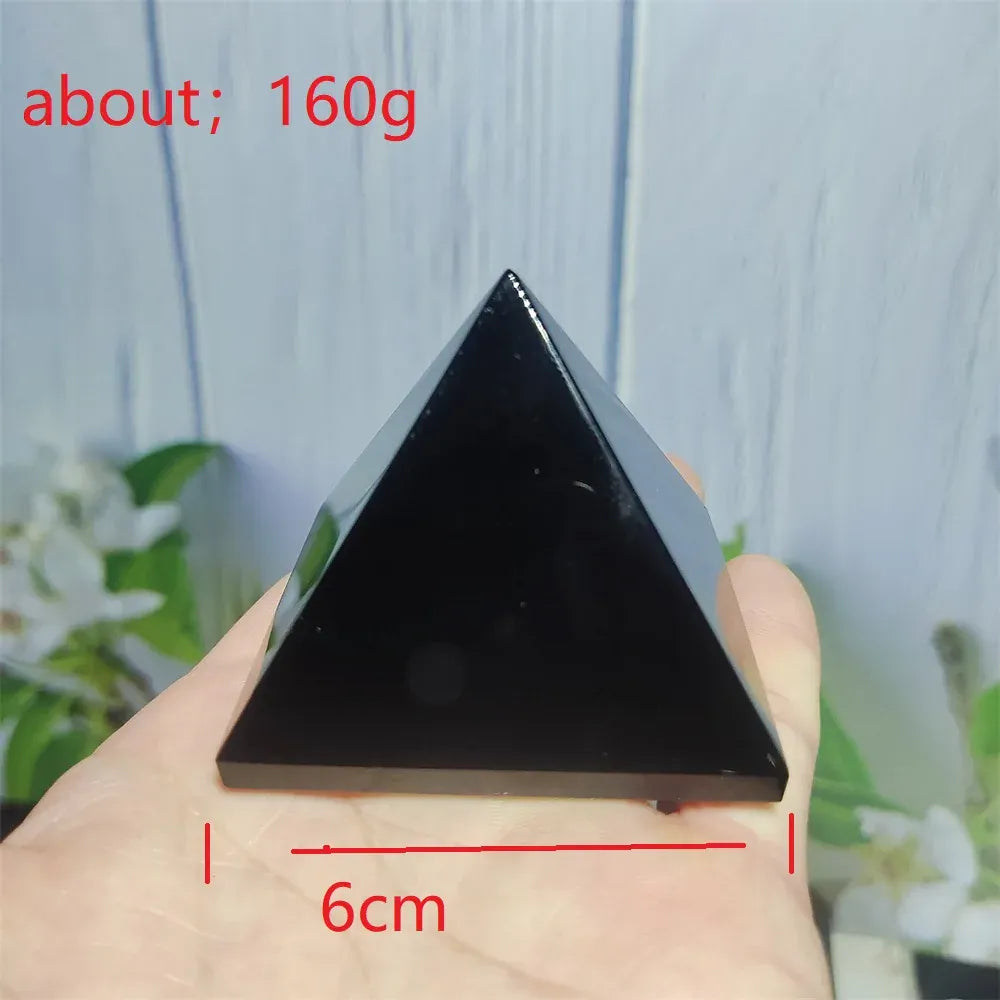 Natural Original Stone Polishing Black Obsidian Pyramid Triangled Crystal Reiki Energy Mineral Specimen Home Decoration