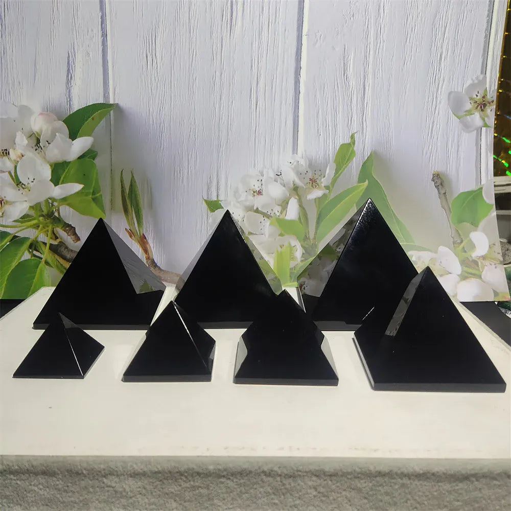 Natural Original Stone Polishing Black Obsidian Pyramid Triangled Crystal Reiki Energy Mineral Specimen Home Decoration