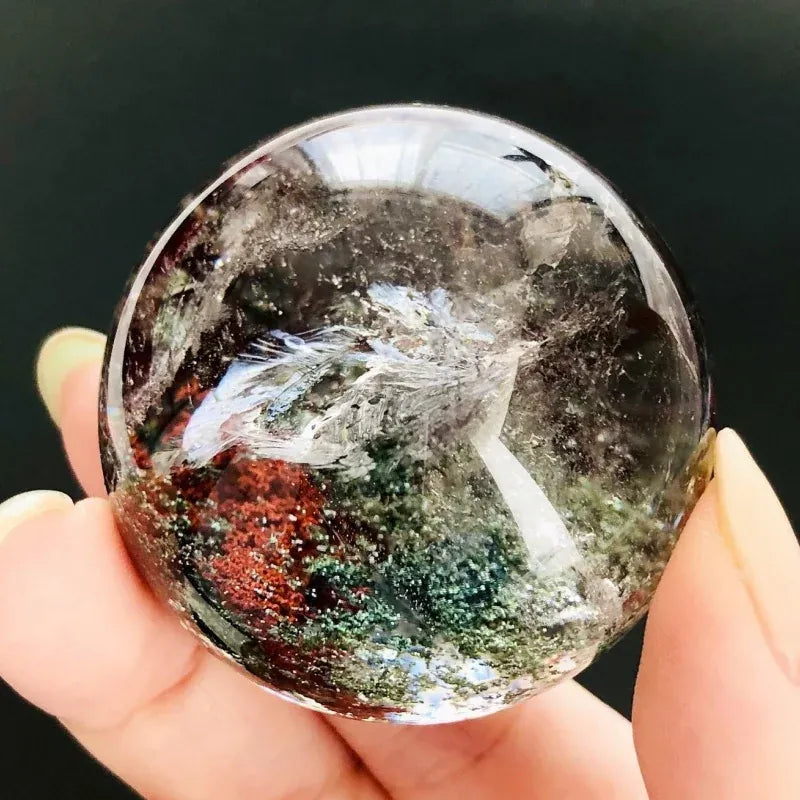Natural Phantom Quartz Sphere Polished Garden Quartz Crystal Ball Healing Stone Meditation Home Decor Gift