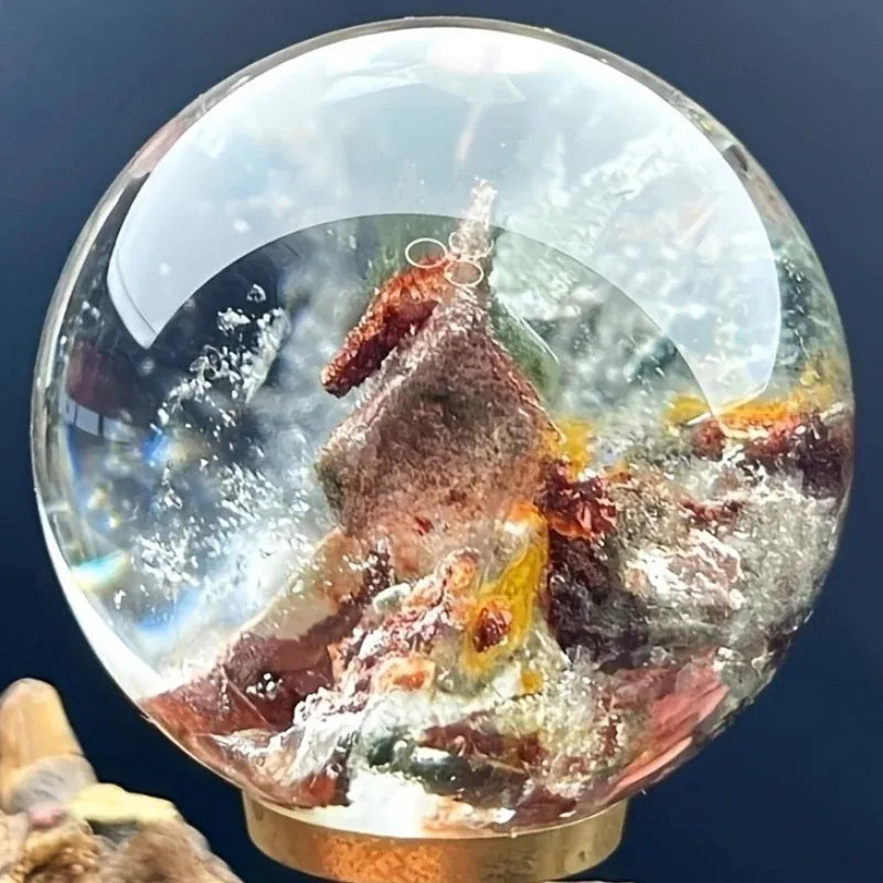 Natural Phantom Quartz Sphere Polished Garden Quartz Crystal Ball Healing Stone Meditation Home Decor Gift