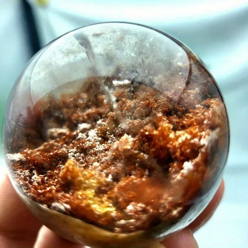 Natural Phantom Quartz Sphere Polished Garden Quartz Crystal Ball Healing Stone Meditation Home Decor Gift