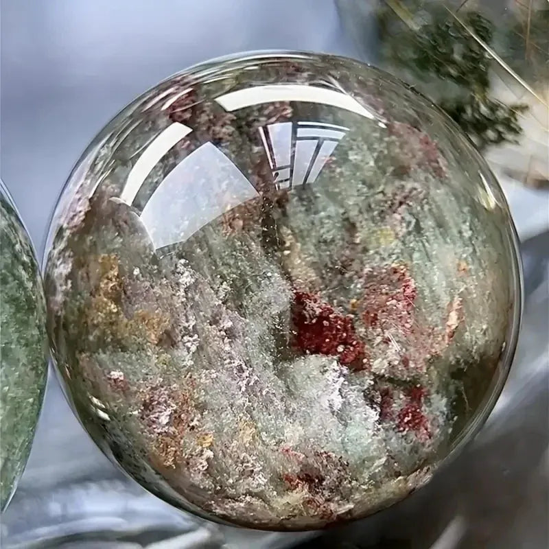 Natural Phantom Quartz Sphere Polished Garden Quartz Crystal Ball Healing Stone Meditation Home Decor Gift