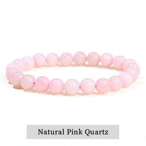 Natural Pink Quartz Stone Bracelet, Gemstone Stretch Bead Bracelet for Women and Men