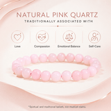 Natural Pink Quartz Stone Bracelet, Gemstone Stretch Bead Bracelet for Women and Men