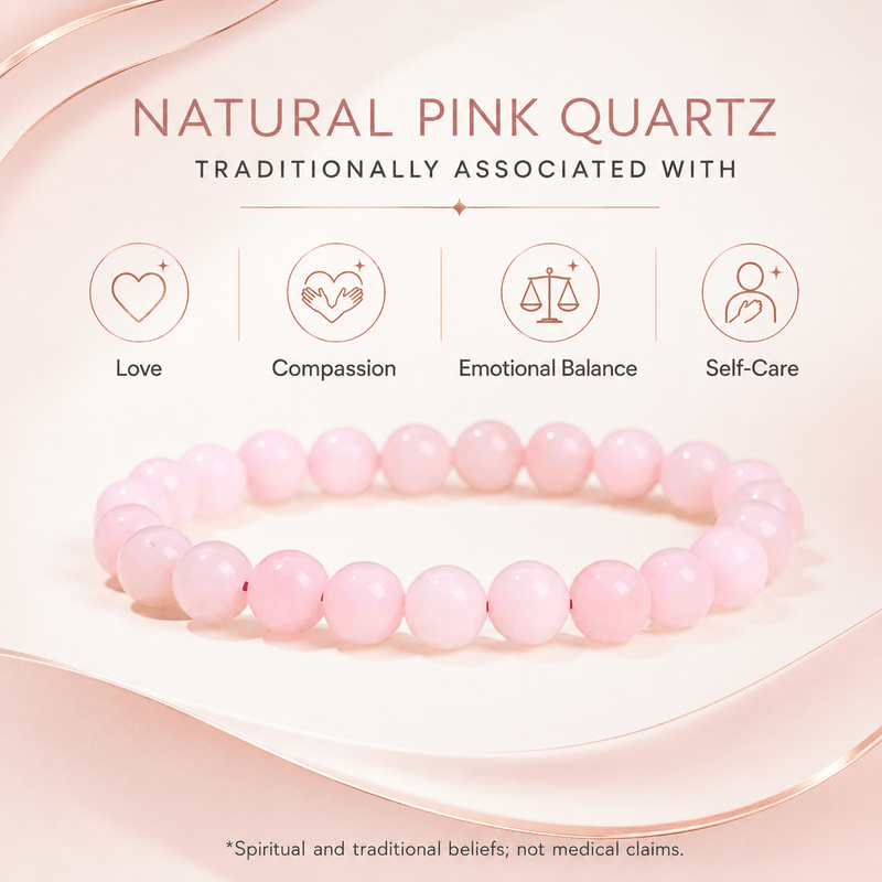 Natural Pink Quartz Stone Bracelet, Gemstone Stretch Bead Bracelet for Women and Men