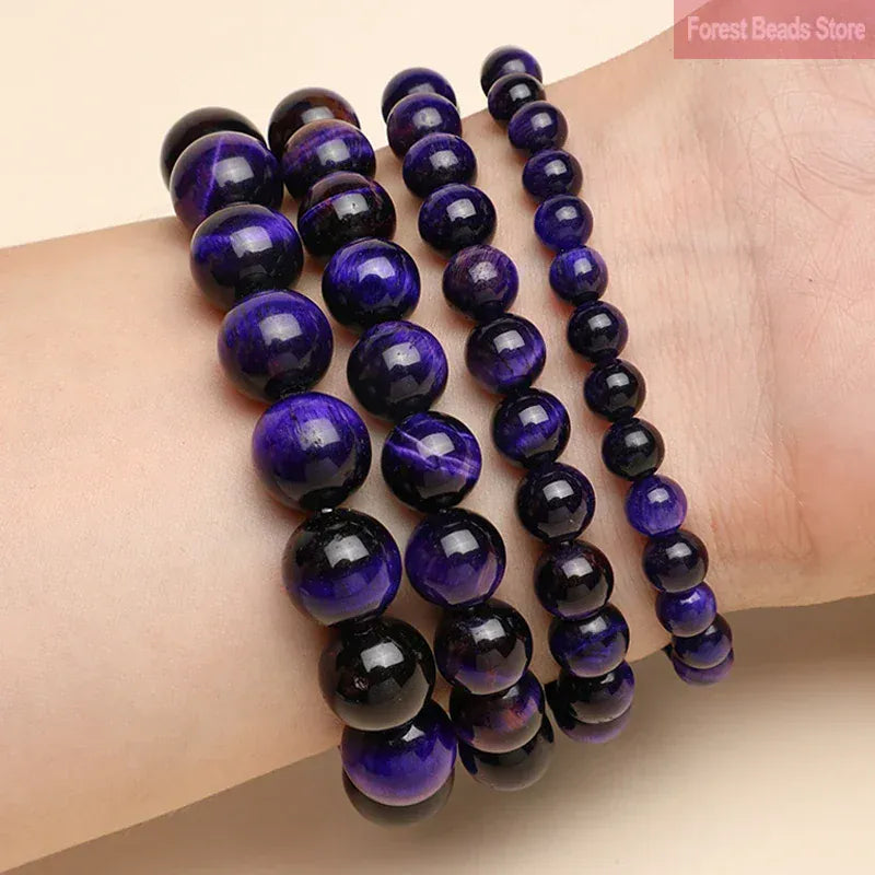 Natural Purple Tiger Eye Bracelets Stone Beads Bangle Gift for Lover Charm Accessories Pulseras Girls Gift Handmade Fine Jewelry