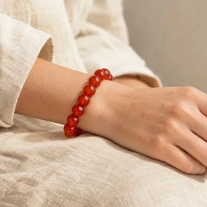 Natural Red Carnelian Stone Bracelet Gemstone Stretch Bead Bracelet for Women and Men