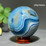 Natural Sapphire Blue Agate Mineral Quartz Crystal Ball Aura Meditation Energy Divination Altar Home Decoration+Base
