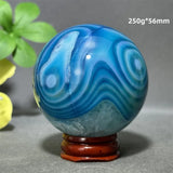 Natural Sapphire Blue Agate Mineral Quartz Crystal Ball Aura Meditation Energy Divination Altar Home Decoration+Base
