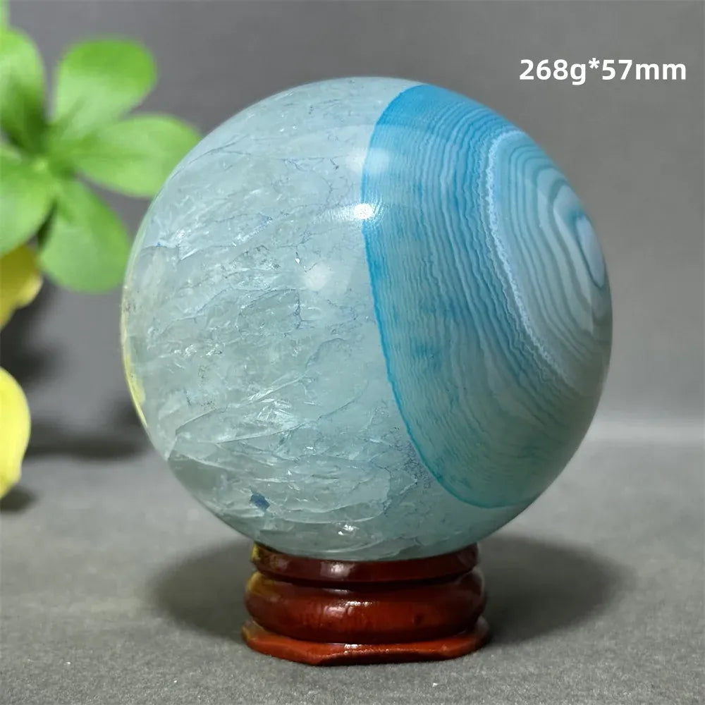 Natural Sapphire Blue Agate Mineral Quartz Crystal Ball Aura Meditation Energy Divination Altar Home Decoration+Base