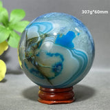 Natural Sapphire Blue Agate Mineral Quartz Crystal Ball Aura Meditation Energy Divination Altar Home Decoration+Base