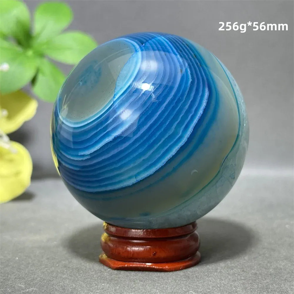 Natural Sapphire Blue Agate Mineral Quartz Crystal Ball Aura Meditation Energy Divination Altar Home Decoration+Base