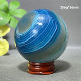 Natural Sapphire Blue Agate Mineral Quartz Crystal Ball Aura Meditation Energy Divination Altar Home Decoration+Base