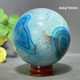 Natural Sapphire Blue Agate Mineral Quartz Crystal Ball Aura Meditation Energy Divination Altar Home Decoration+Base