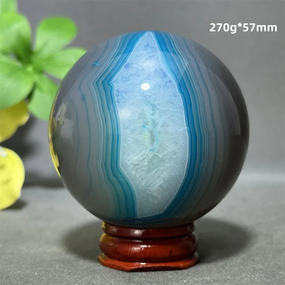 Natural Sapphire Blue Agate Mineral Quartz Crystal Ball Aura Meditation Energy Divination Altar Home Decoration+Base