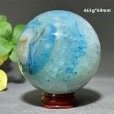Natural Sapphire Blue Agate Mineral Quartz Crystal Ball Aura Meditation Energy Divination Altar Home Decoration+Base