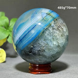 Natural Sapphire Blue Agate Mineral Quartz Crystal Ball Aura Meditation Energy Divination Altar Home Decoration+Base
