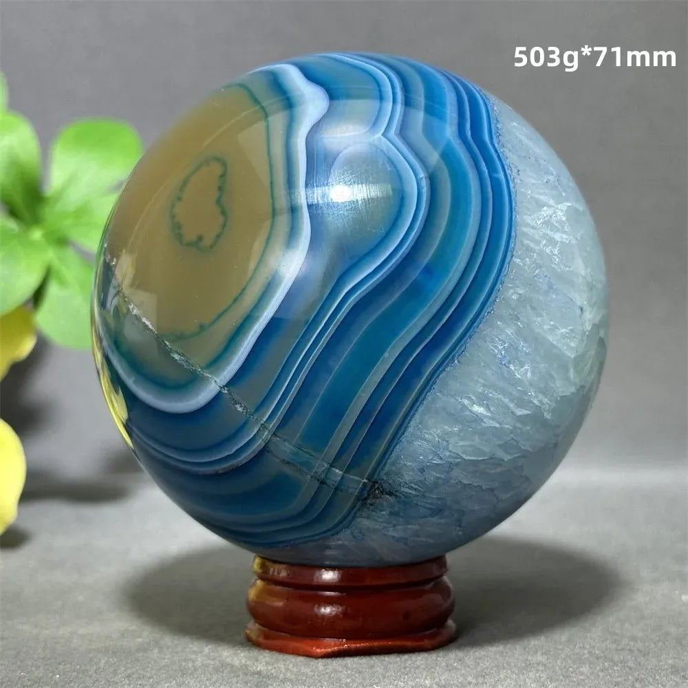 Natural Sapphire Blue Agate Mineral Quartz Crystal Ball Aura Meditation Energy Divination Altar Home Decoration+Base