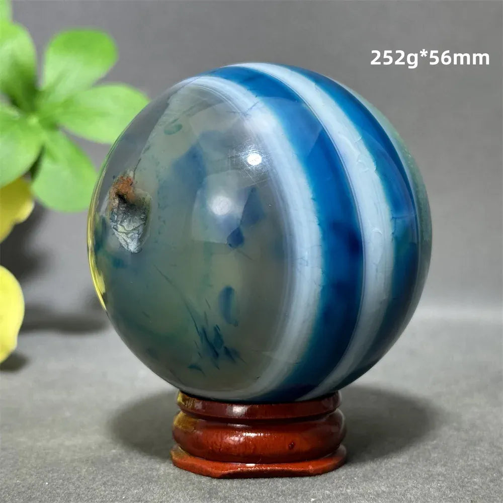 Natural Sapphire Blue Agate Mineral Quartz Crystal Ball Aura Meditation Energy Divination Altar Home Decoration+Base