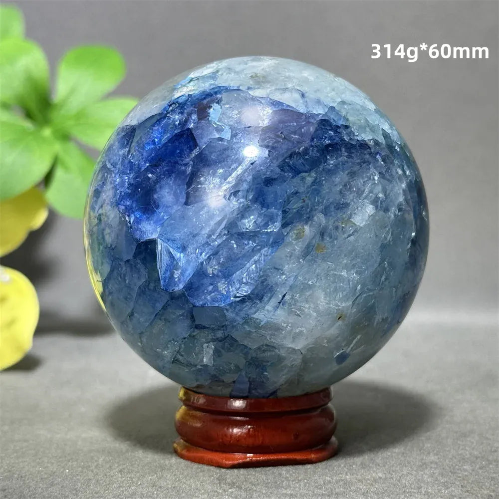 Natural Sapphire Blue Agate Mineral Quartz Crystal Ball Aura Meditation Energy Divination Altar Home Decoration+Base