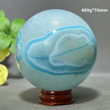Natural Sapphire Blue Agate Mineral Quartz Crystal Ball Aura Meditation Energy Divination Altar Home Decoration+Base