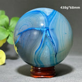Natural Sapphire Blue Agate Mineral Quartz Crystal Ball Aura Meditation Energy Divination Altar Home Decoration+Base