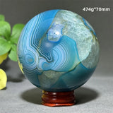Natural Sapphire Blue Agate Mineral Quartz Crystal Ball Aura Meditation Energy Divination Altar Home Decoration+Base