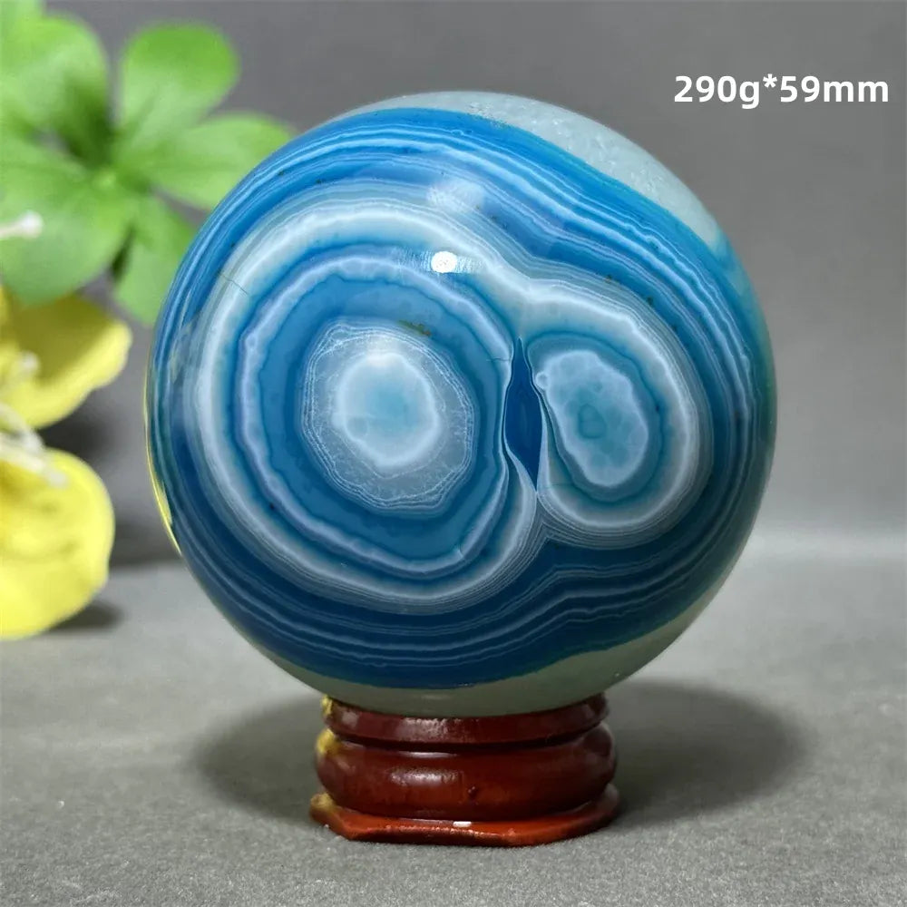 Natural Sapphire Blue Agate Mineral Quartz Crystal Ball Aura Meditation Energy Divination Altar Home Decoration+Base