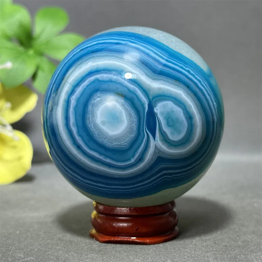 Natural Sapphire Blue Agate Mineral Quartz Crystal Ball Aura Meditation Energy Divination Altar Home Decoration+Base