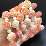 Natural Shell Stone Rose Flower Bead Bracelet Crystal Healing Fengshui Stone Fashion Gemstone Women Jewelry Gift 1pcs 13MM